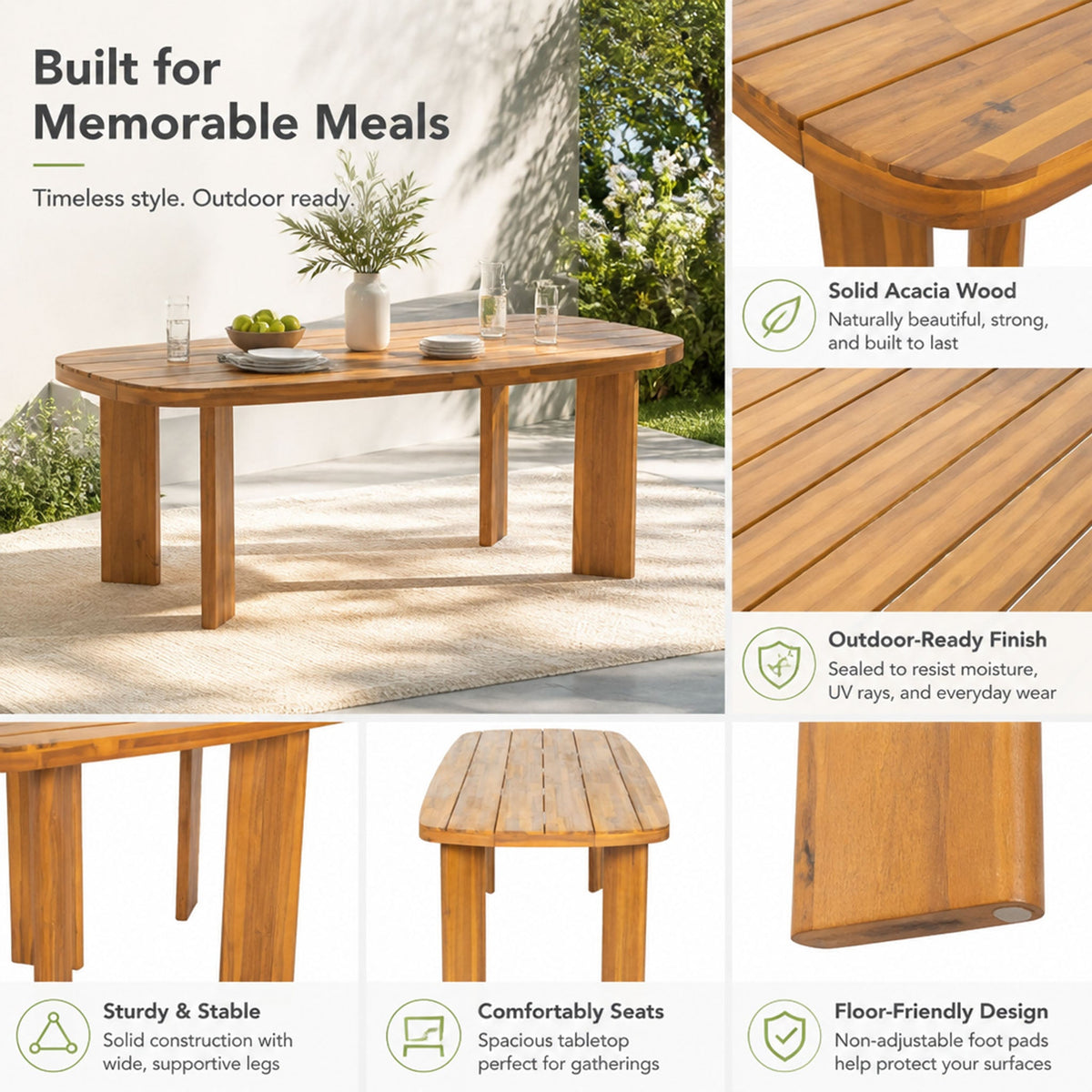 7-Piece Acacia Wood Outdoor Dining Set with Cushioned Arm Chairs - Teak Finish