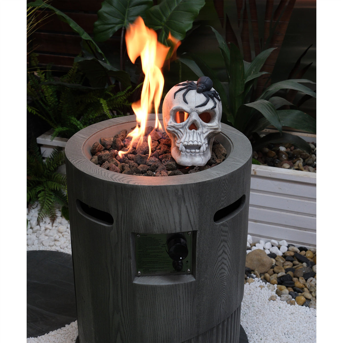 32000 BTU Round Outdoor Gas Fire Pit with Lava Stones and Cover