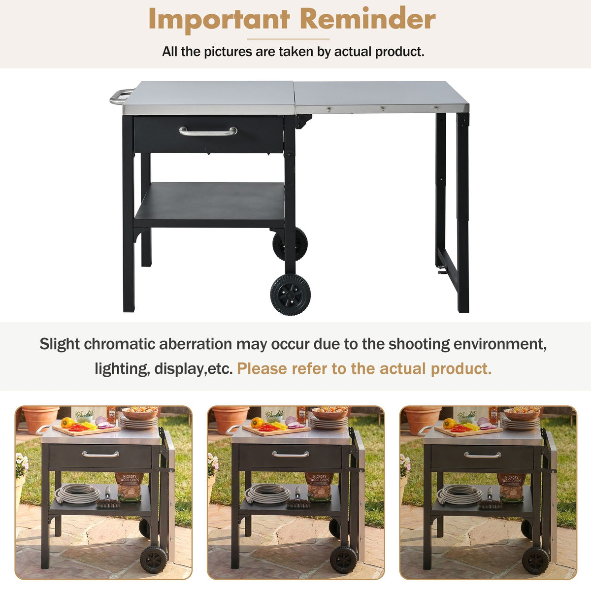 Foldable Outdoor Kitchen Cart with Storage - Black