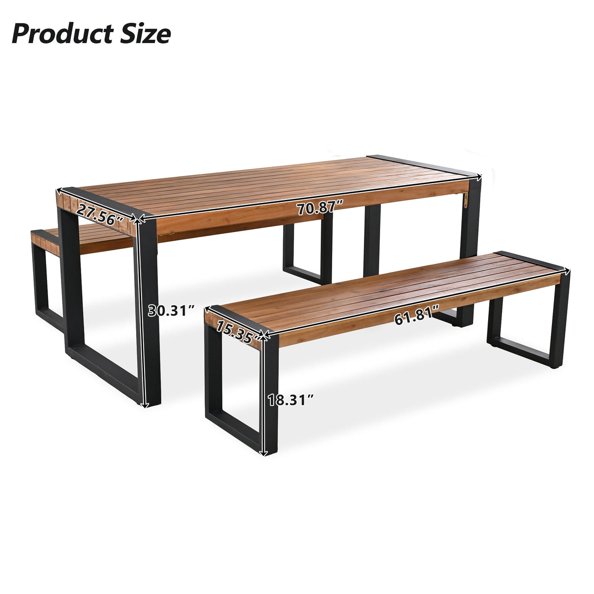 GO 3-Piece Outdoor Dining Table with 2 Benches