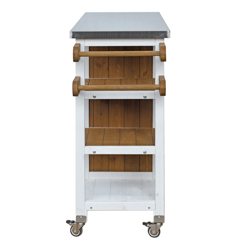 Foldable Outdoor Kitchen Island with Stainless Steel Top - Natural Wood