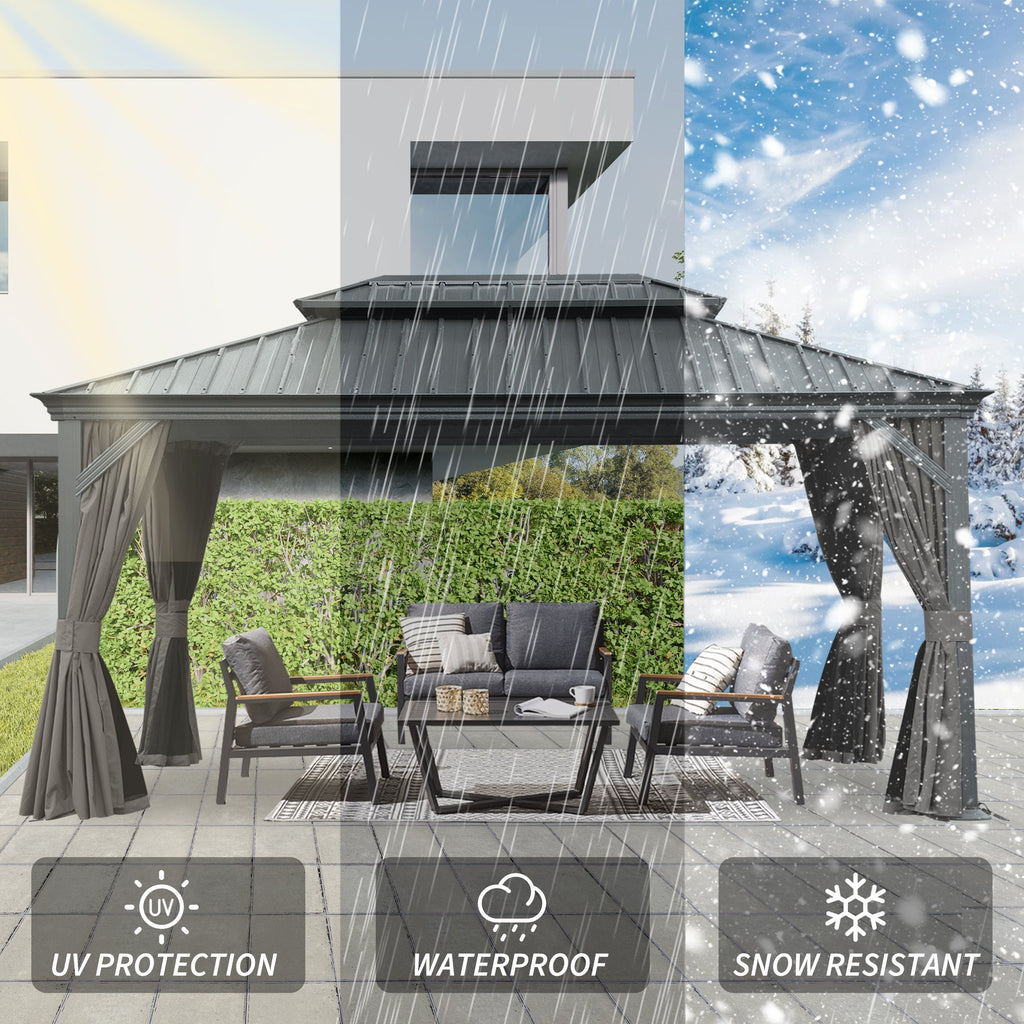 12' x 16' Hardtop Gazebo with Dual-Layer Roof - Aluminum