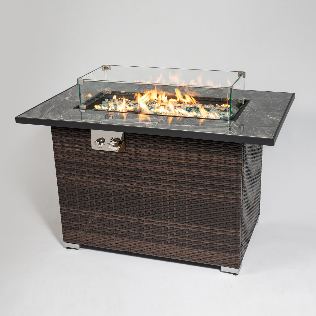 44" Propane Gas Fire Pit Table with Tile Top and Wicker Base - Espresso