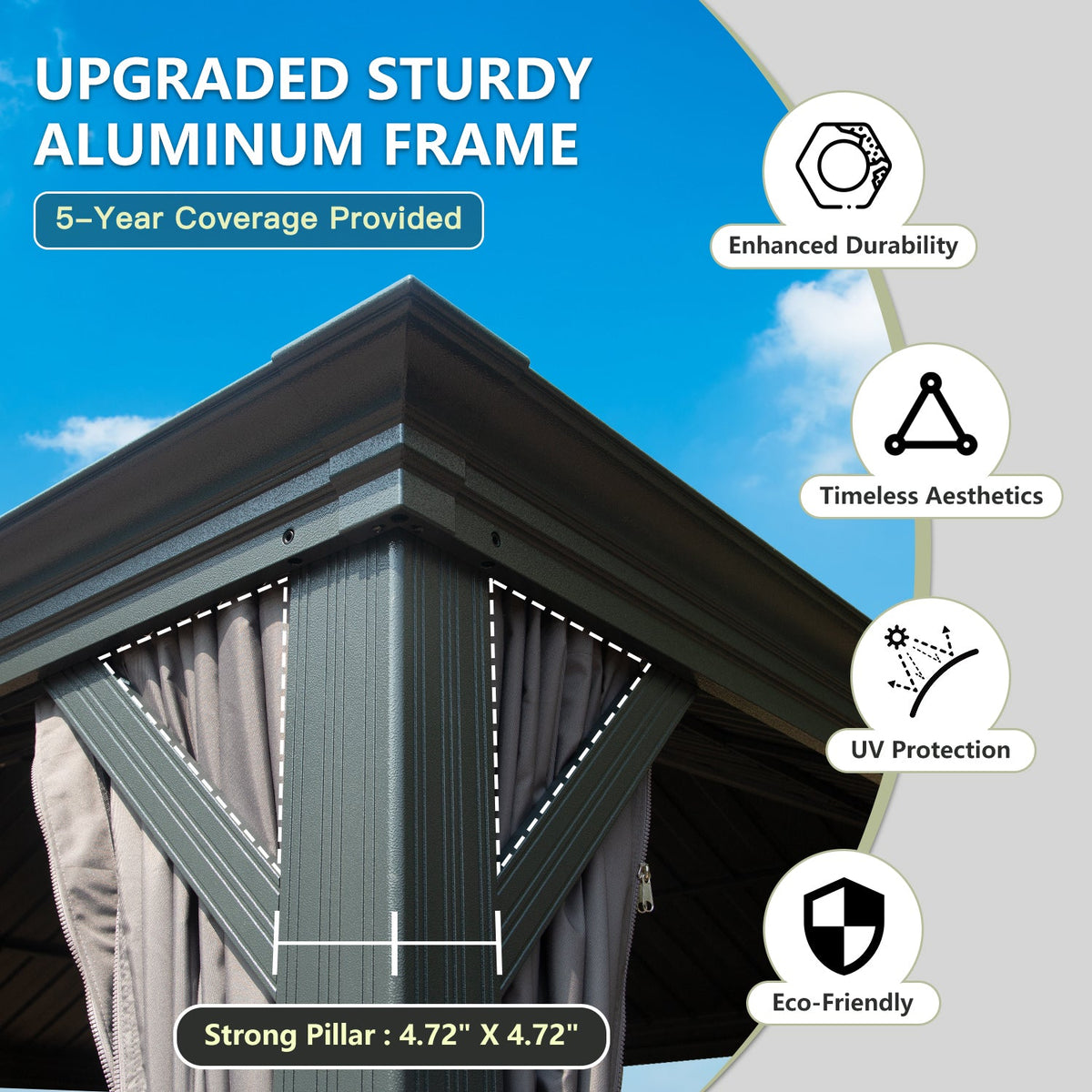 10' x 12' Hardtop Gazebo with Double Roof Canopy and Aluminum Frame - Grey