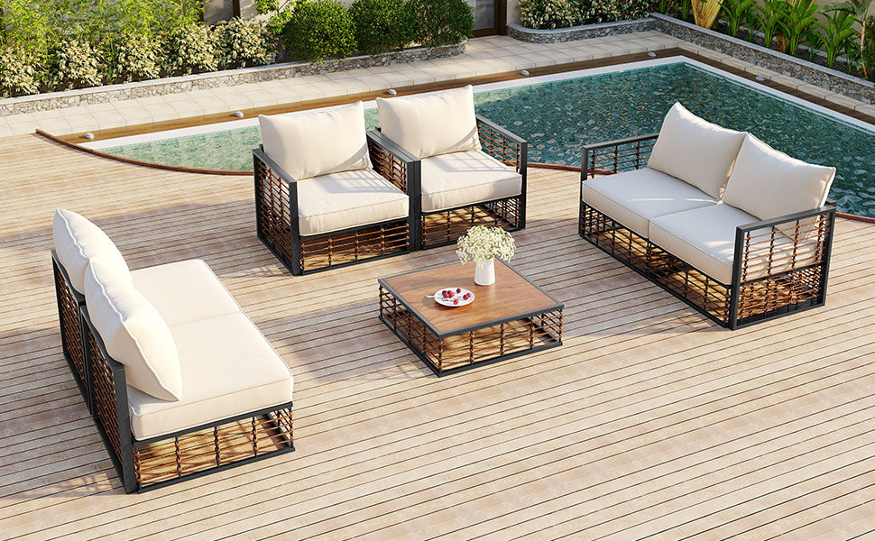 7-Piece Metal Patio Sectional Sofa Set with Water-Resistant Cushions - Modern