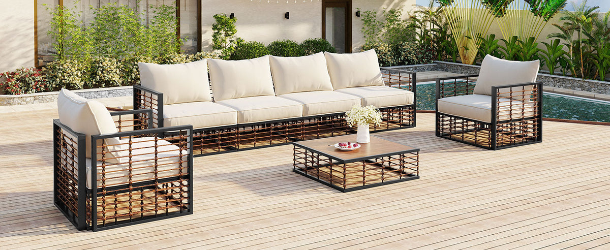 7-Piece Metal Patio Sectional Sofa Set with Water-Resistant Cushions - Modern
