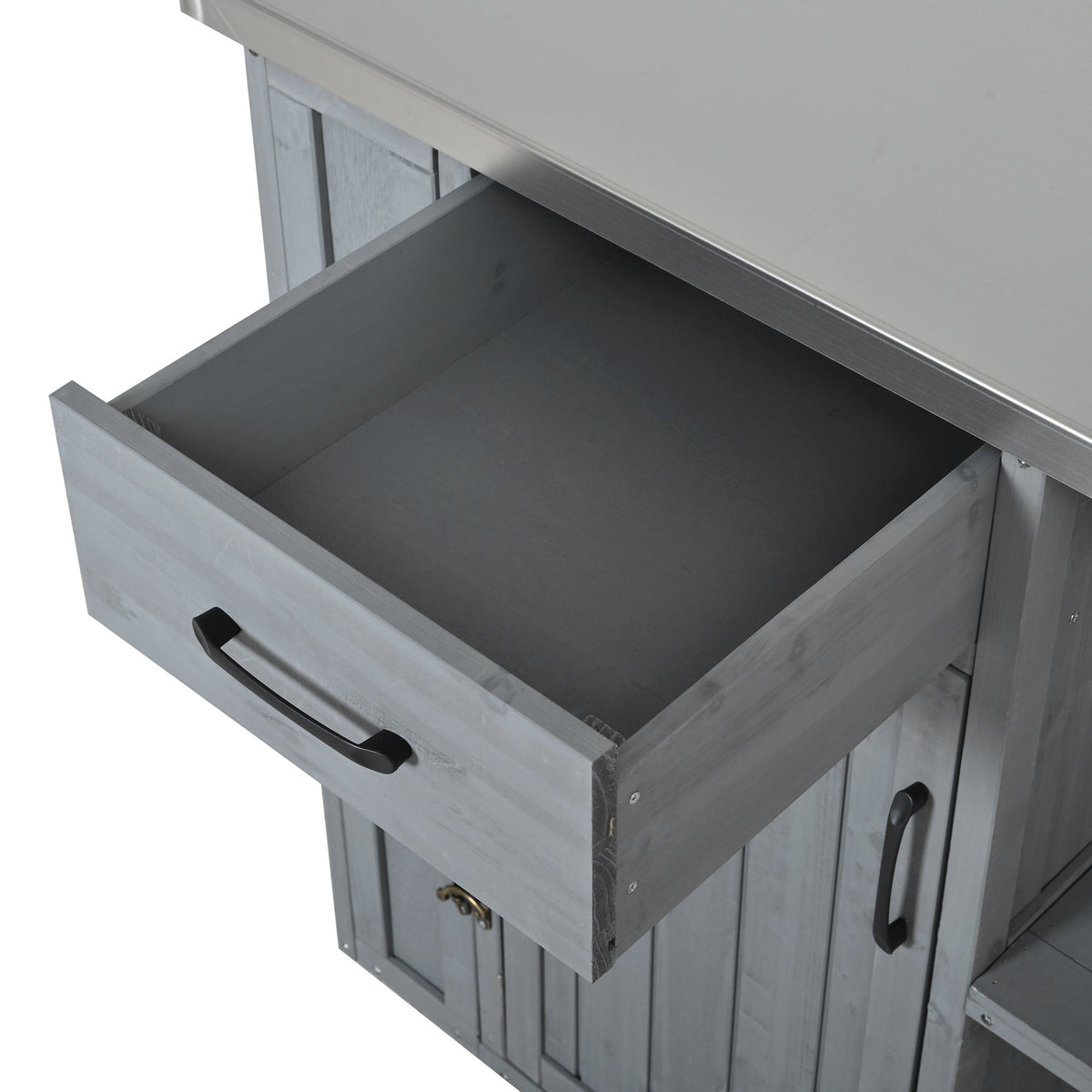 Outdoor Kitchen Island Prep Station with Stainless Steel Top - Natural Fir Wood