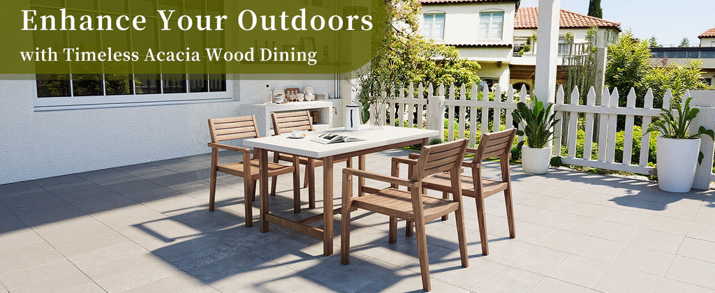5-Piece Acacia Wood Outdoor Dining Set with Umbrella Hole