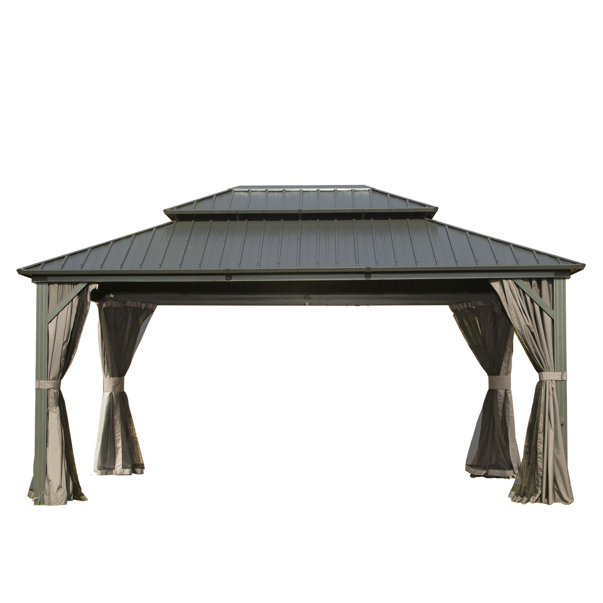 12' x 16' Hardtop Gazebo with Double Roof Canopy - Gray