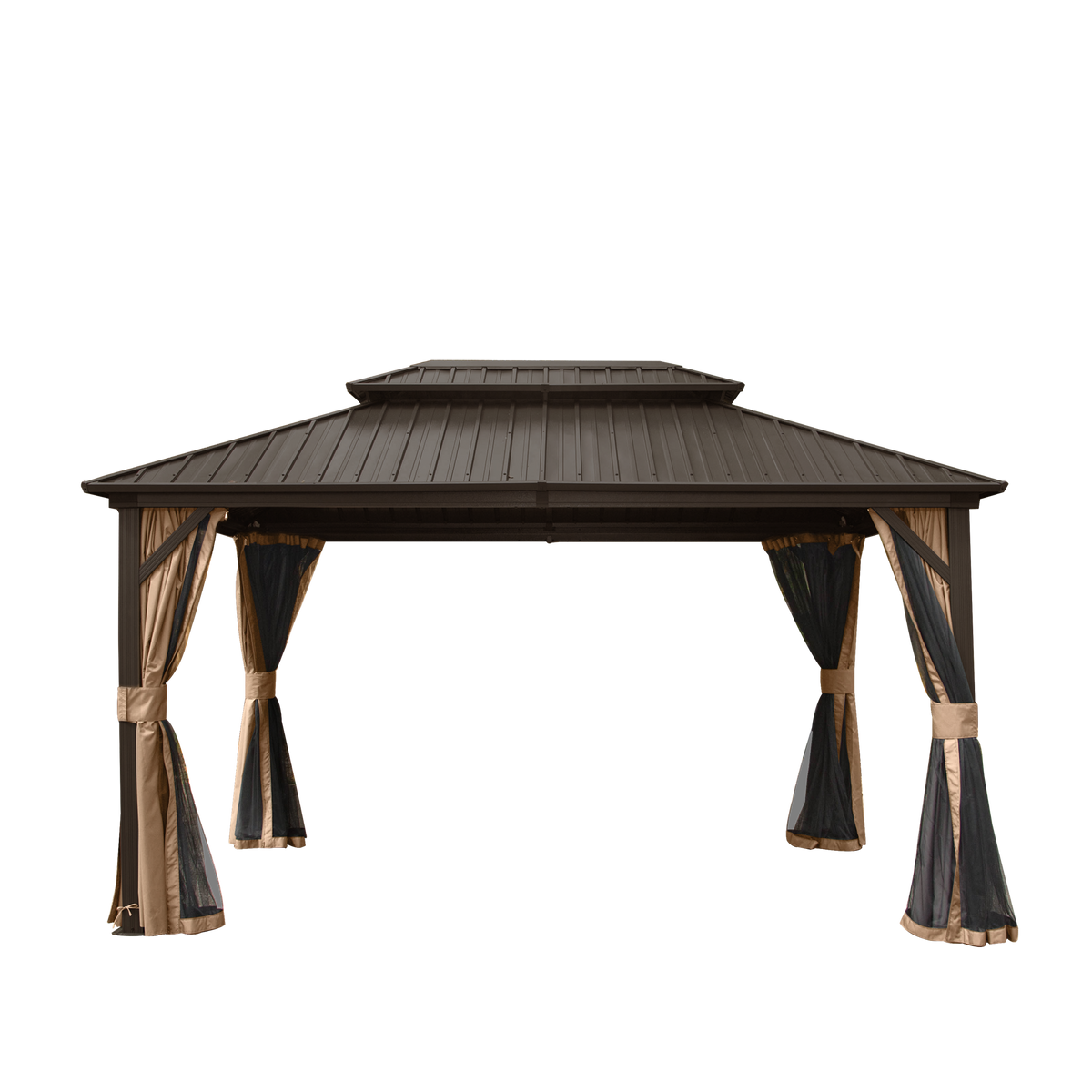 10' x 12' Hardtop Gazebo with Galvanized Steel Double Roof - Brown