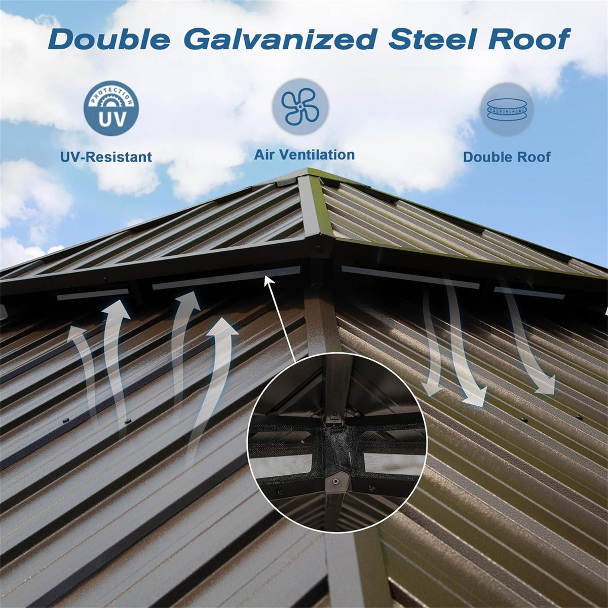 12' x 16' Hardtop Aluminum Gazebo with Double Roof Canopy - Brown