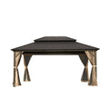 12' x 16' Hardtop Aluminum Gazebo with Double Roof Canopy - Brown