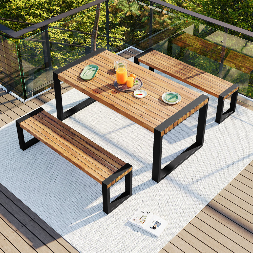 GO 3-Piece Outdoor Dining Table with 2 Benches