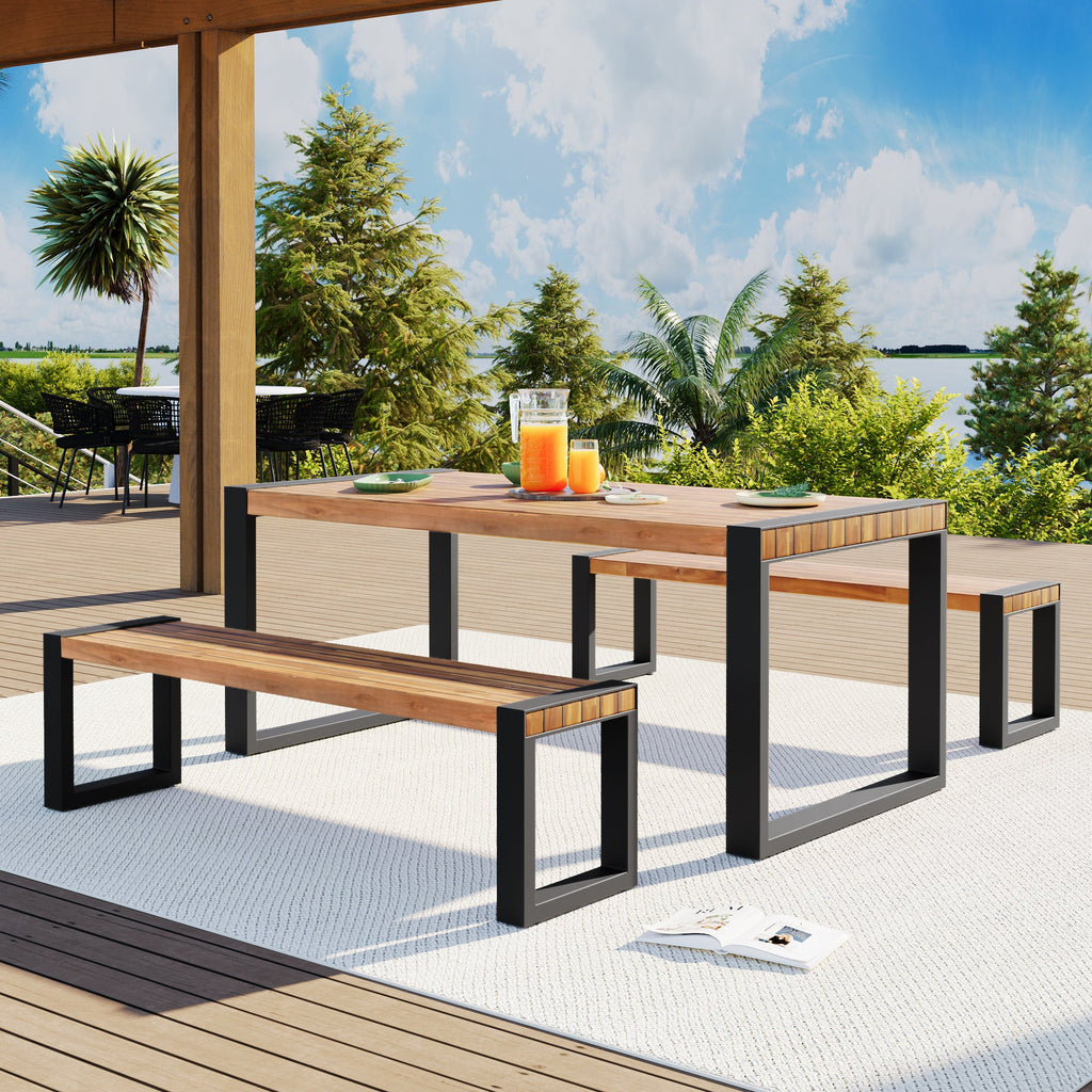 GO 3-Piece Outdoor Dining Table with 2 Benches