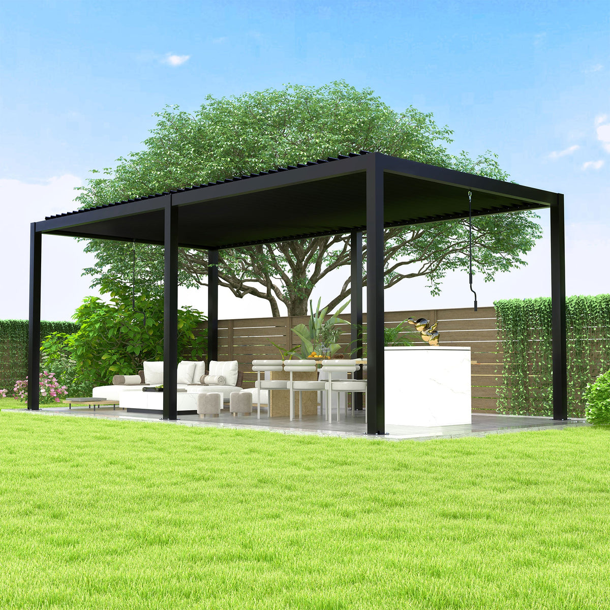 8640E Louver Pergola with Aluminum Frame & Adjustable Steel Louvers - Grey