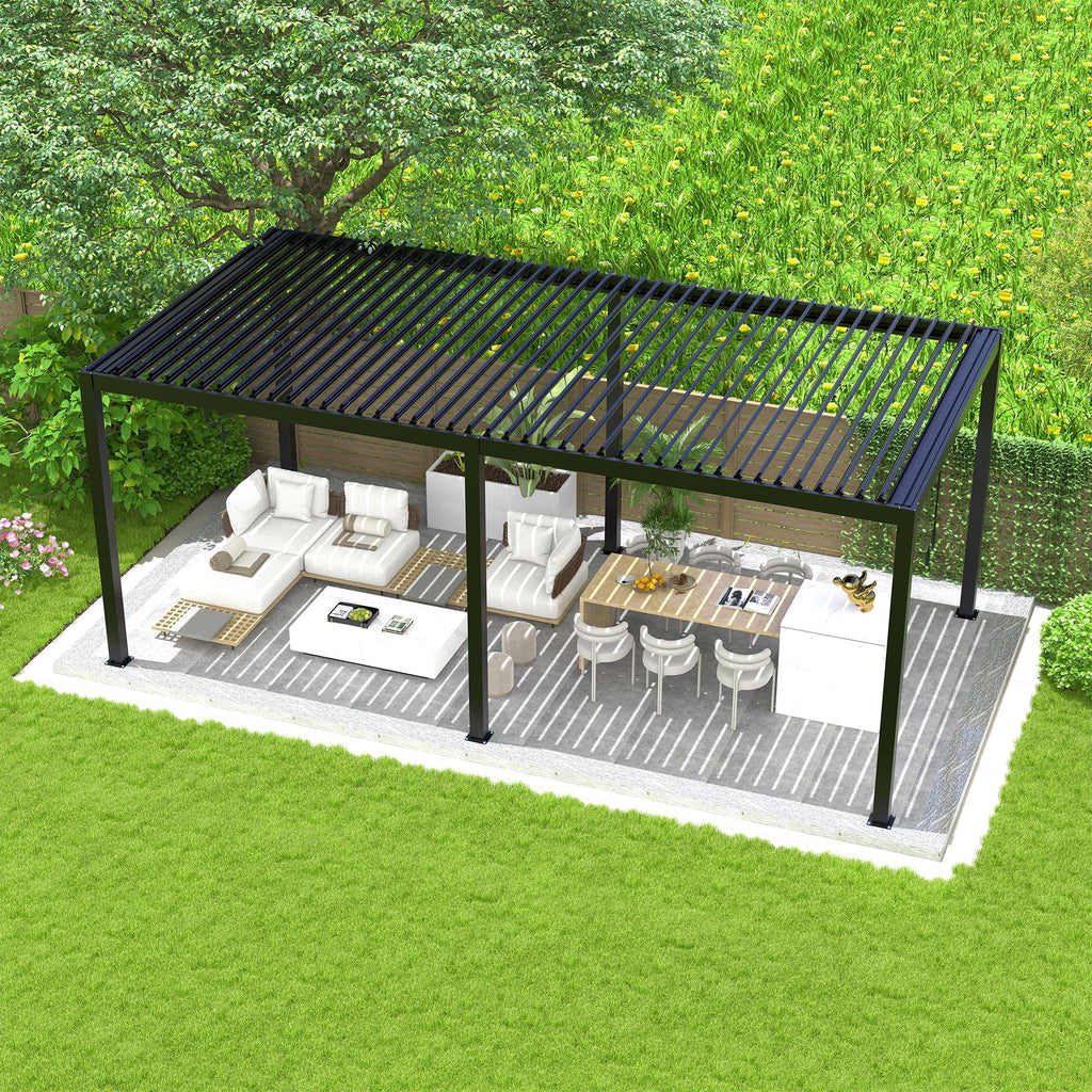 8640E Louver Pergola with Aluminum Frame & Adjustable Steel Louvers - Grey
