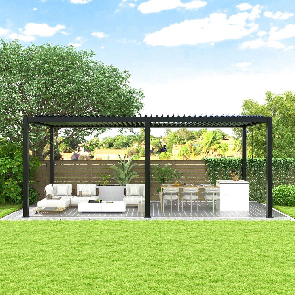 8640E Louver Pergola with Aluminum Frame & Adjustable Steel Louvers - Grey
