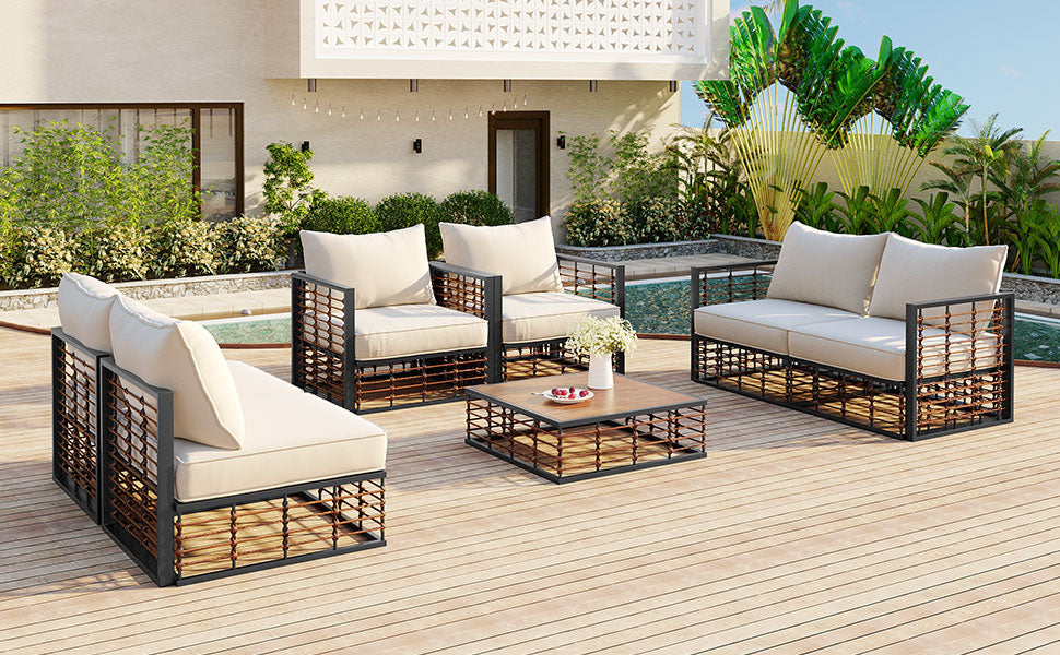 7-Piece Metal Patio Sectional Sofa Set with Water-Resistant Cushions - Modern