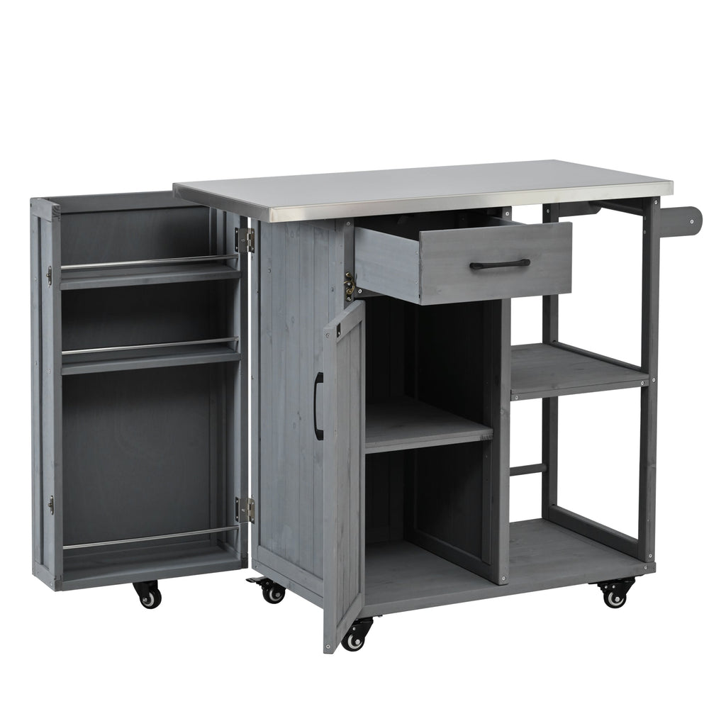 Outdoor Kitchen Island Prep Station with Stainless Steel Top - Natural Fir Wood