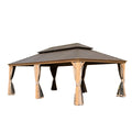 14x24FT Hardtop Gazebo with Galvanized Steel Double Roof - Yellow Brown