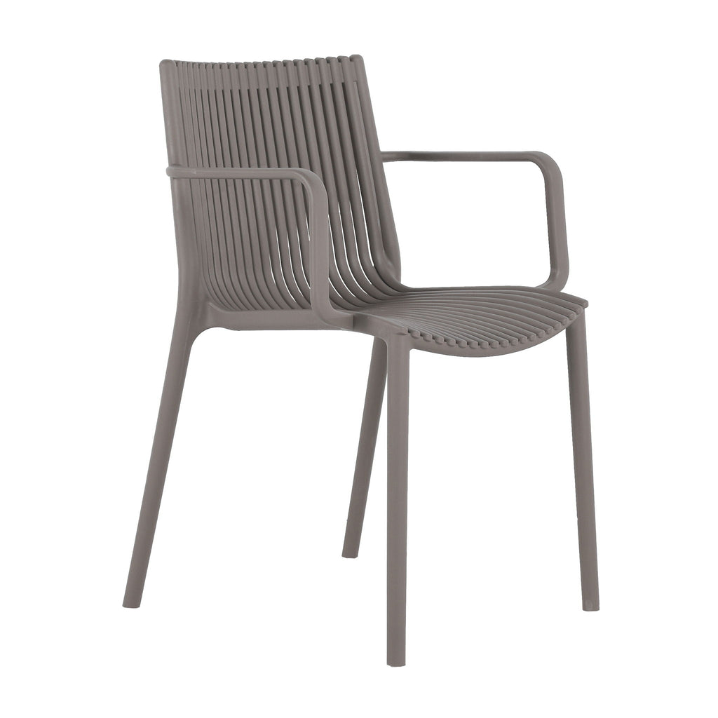 4 Modern Stackable Plastic Armchair Set with Round Table - Light Blue or Dark Gray