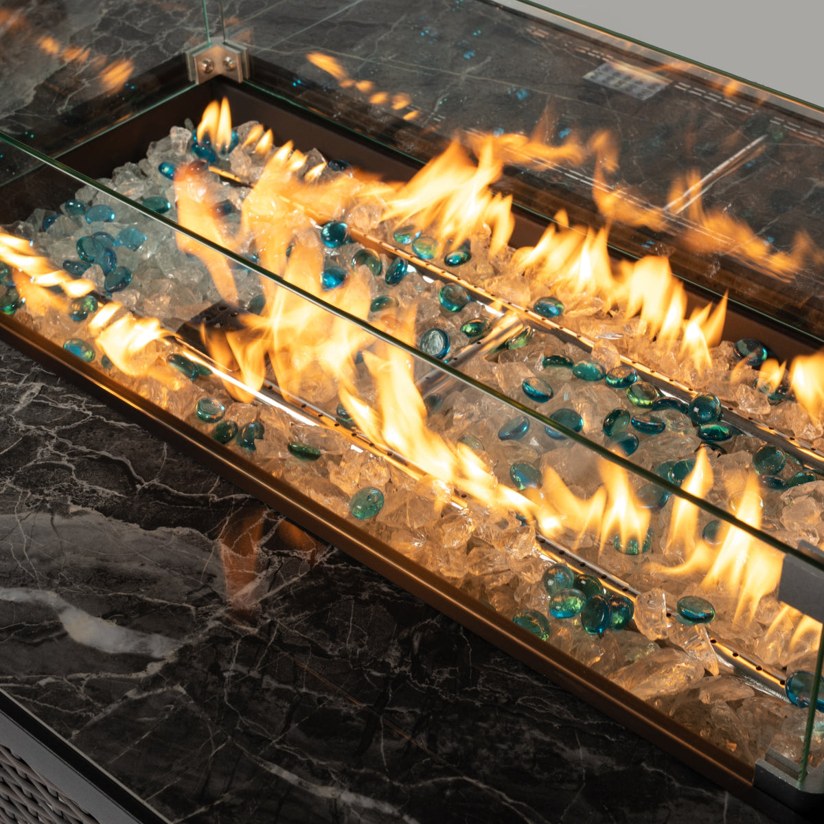 44" Propane Gas Fire Pit Table with Tile Top and Wicker Base - Espresso