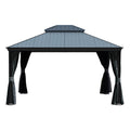 12x14 Hardtop Gazebo with Resin Roof and Drainage Gutters - Brown