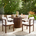 Acacia Wood Outdoor Dining Chair Set of 4 with Water-Repellent Cushions – Brown, Cream or Cream, Teak