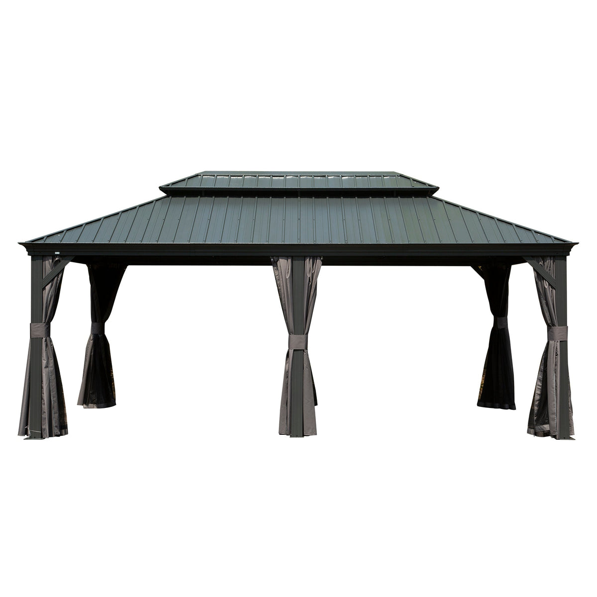 12' x 20' Hardtop Gazebo with Galvanized Steel Double Roof Canopy - Grey