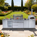 Stainless Steel Outdoor Kitchen Grill with Pizza Oven & Refrigerator - Silver