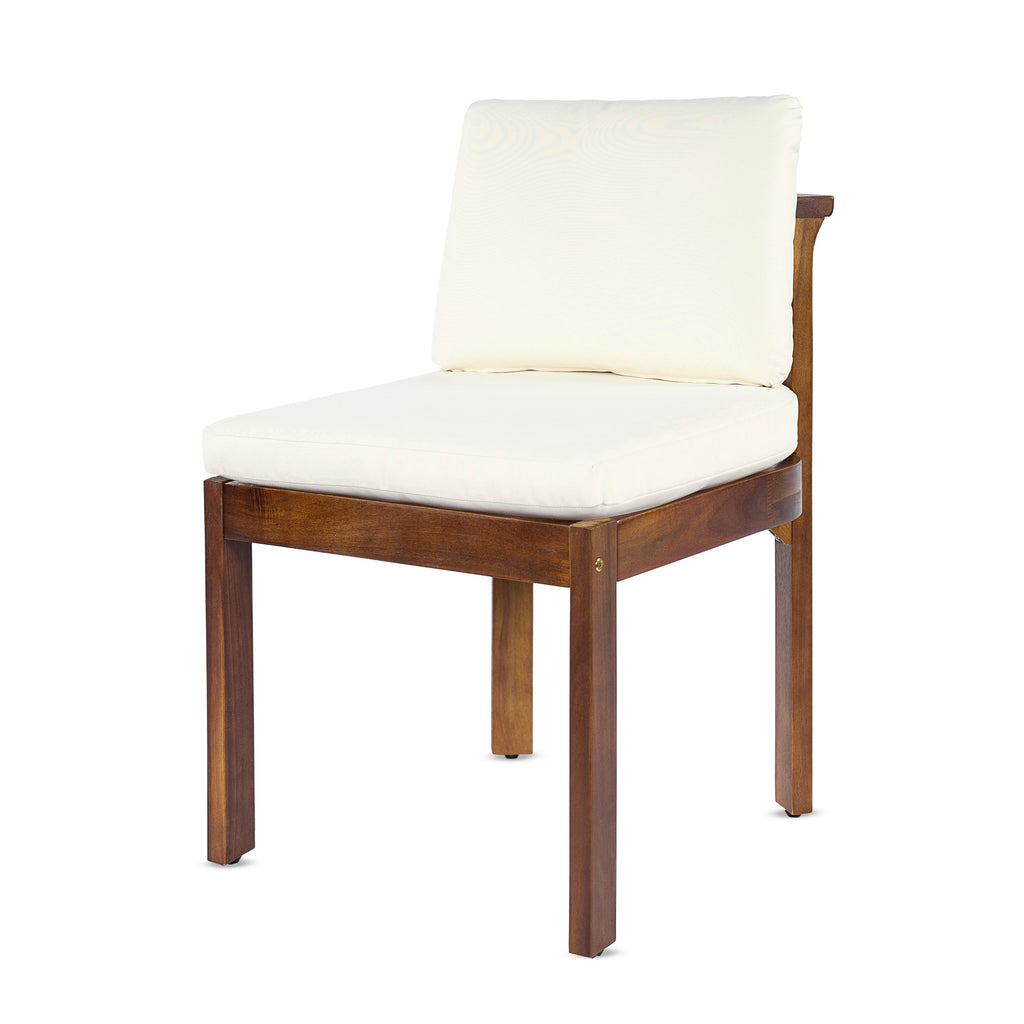 Acacia Wood Outdoor Dining Chair Set of 4 with Water-Repellent Cushions – Brown, Cream or Cream, Teak