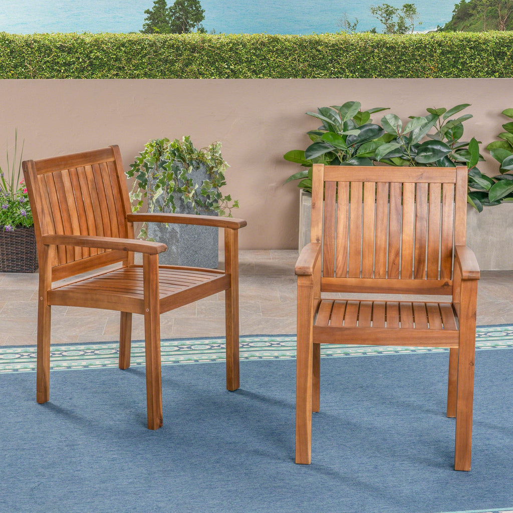 Amethyst Outdoor Dining Chair Set with Slat Design - Natural