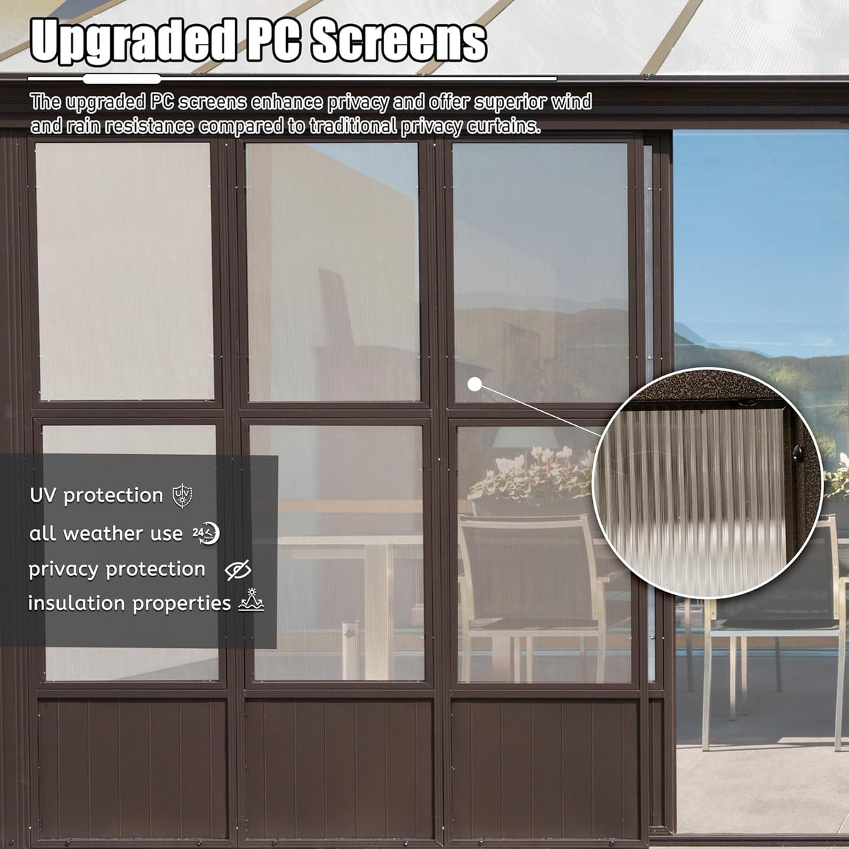 12x16FT All Season Sunroom with Lockable Sliding Doors - Dark Brown