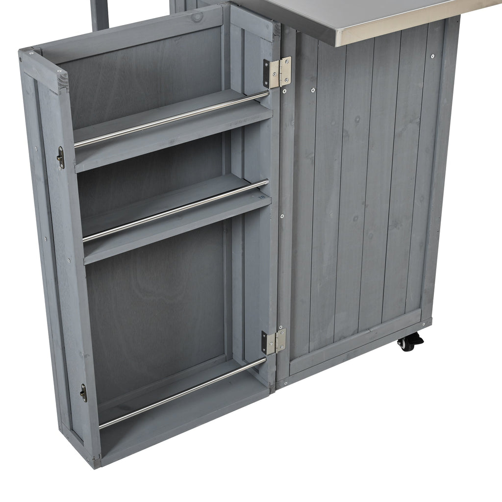 Outdoor Kitchen Island Prep Station with Stainless Steel Top - Natural Fir Wood