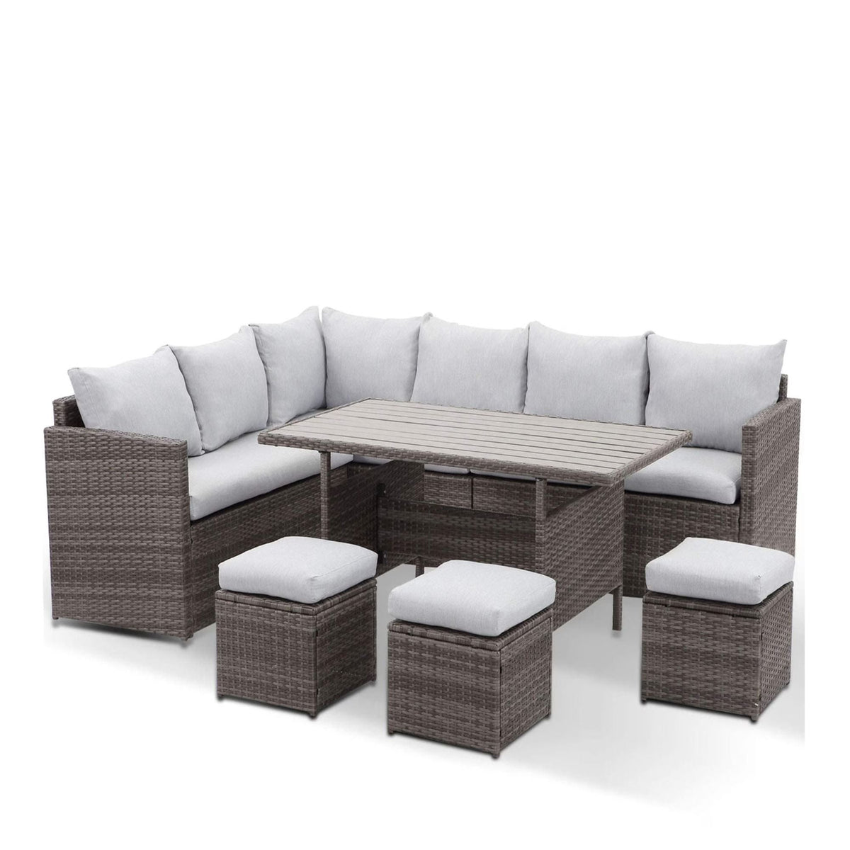 7 Piece Outdoor Dining Set with Cushions, Modular Sectional Sofa and Table - Gray or Beige