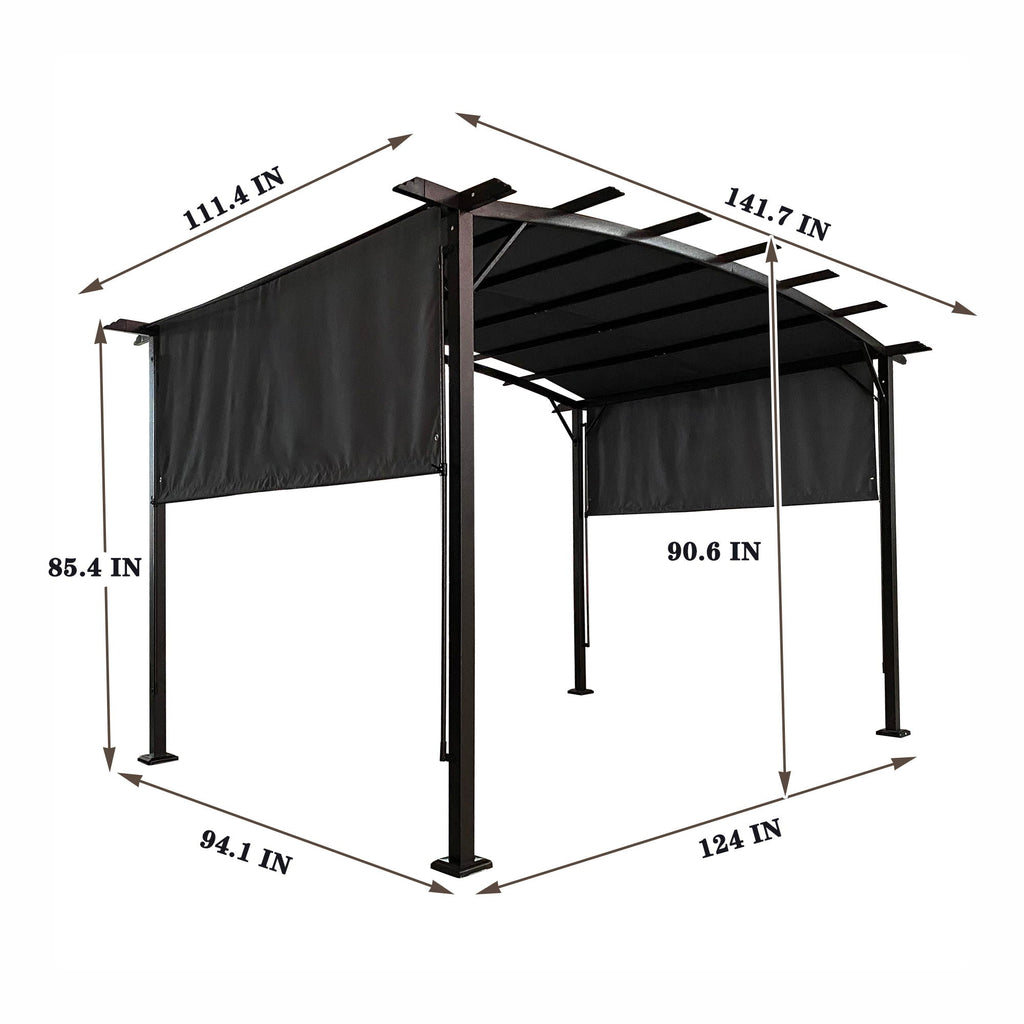 Outdoor Patio Pergola Gazebo with Retractable Canopy - Beige or Dark Gray