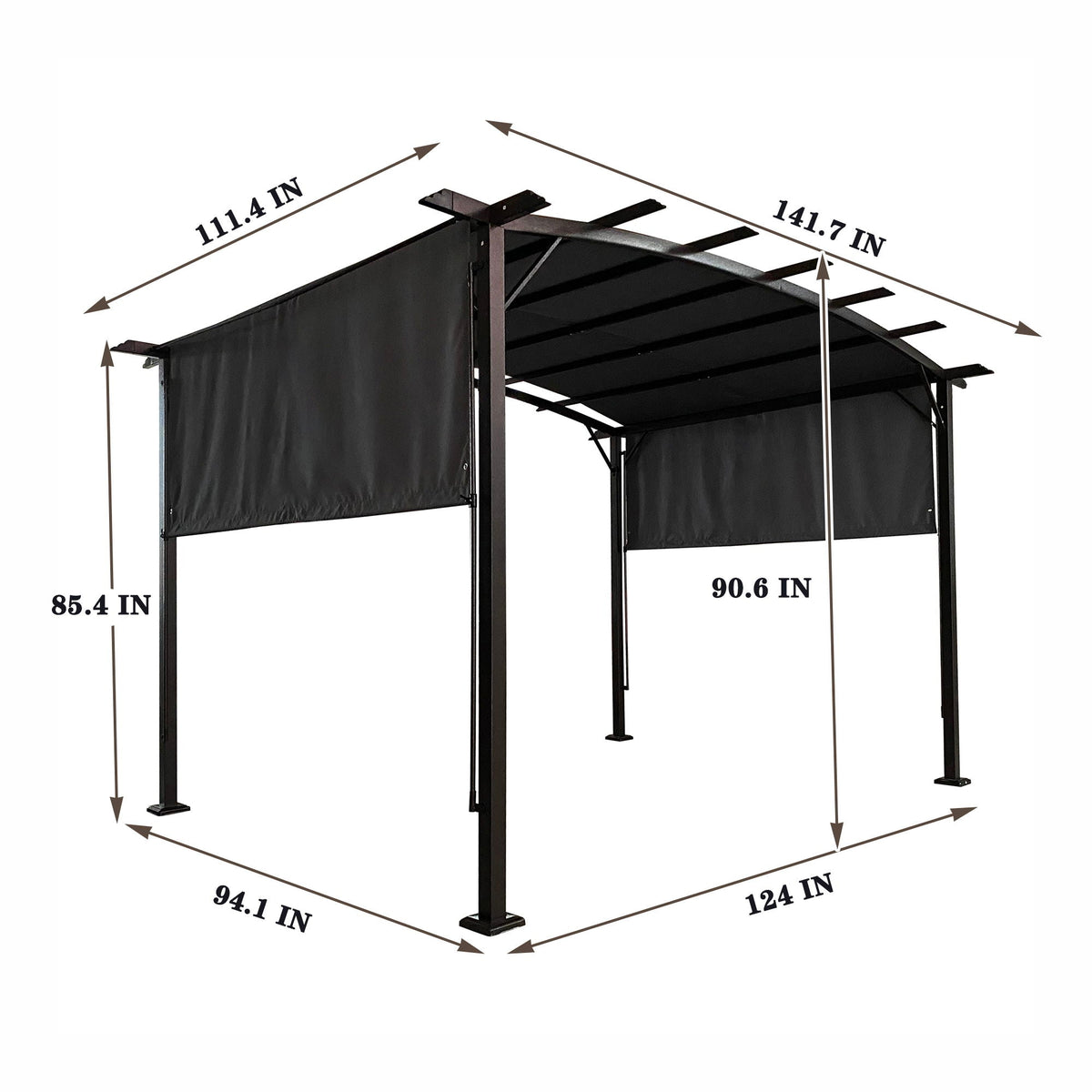 Outdoor Patio Pergola Gazebo with Retractable Canopy - Beige or Dark Gray