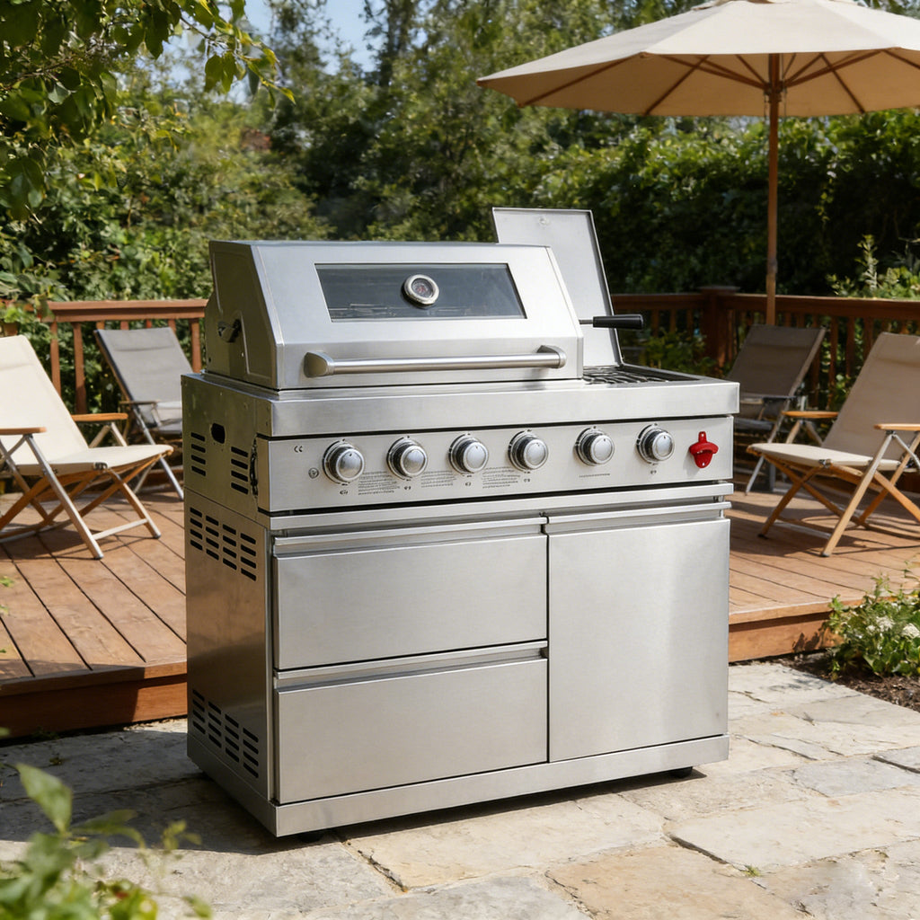 75300 BTU 6-Burner Deluxe Gas Outdoor Kitchen Grill with LED Knobs - Silver
