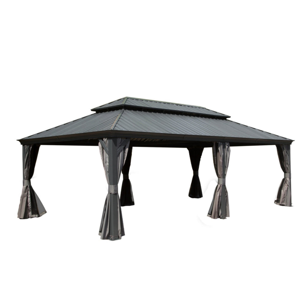 14x24FT Hardtop Gazebo with Galvanized Steel Double Roof and Aluminum Frame - Grey