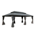 14x24FT Hardtop Gazebo with Galvanized Steel Double Roof and Aluminum Frame - Grey