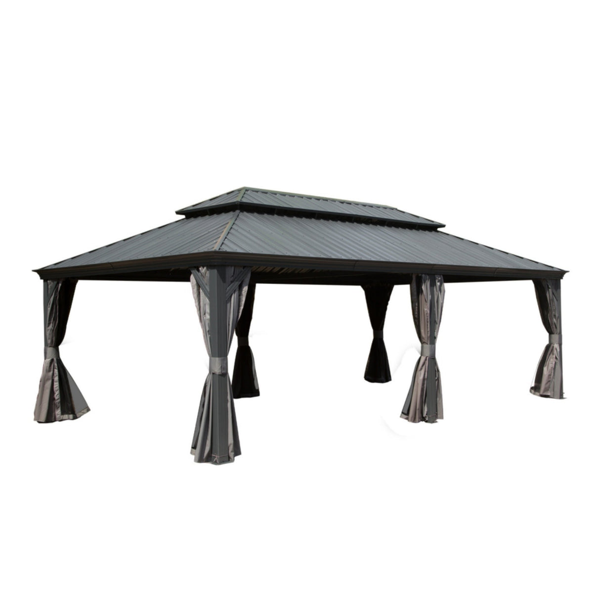 14x24FT Hardtop Gazebo with Galvanized Steel Double Roof and Aluminum Frame - Grey