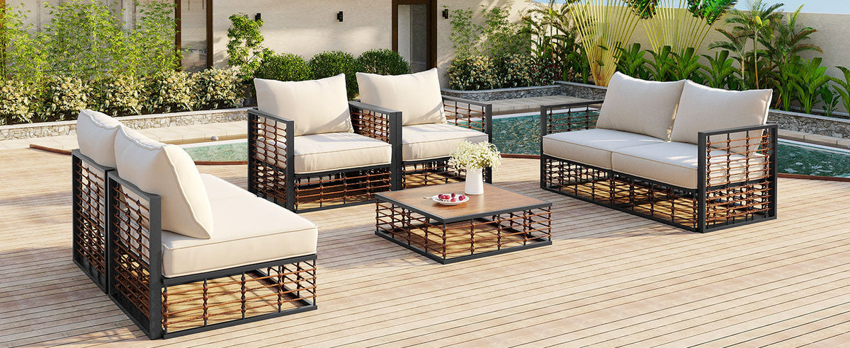7-Piece Metal Patio Sectional Sofa Set with Water-Resistant Cushions - Modern