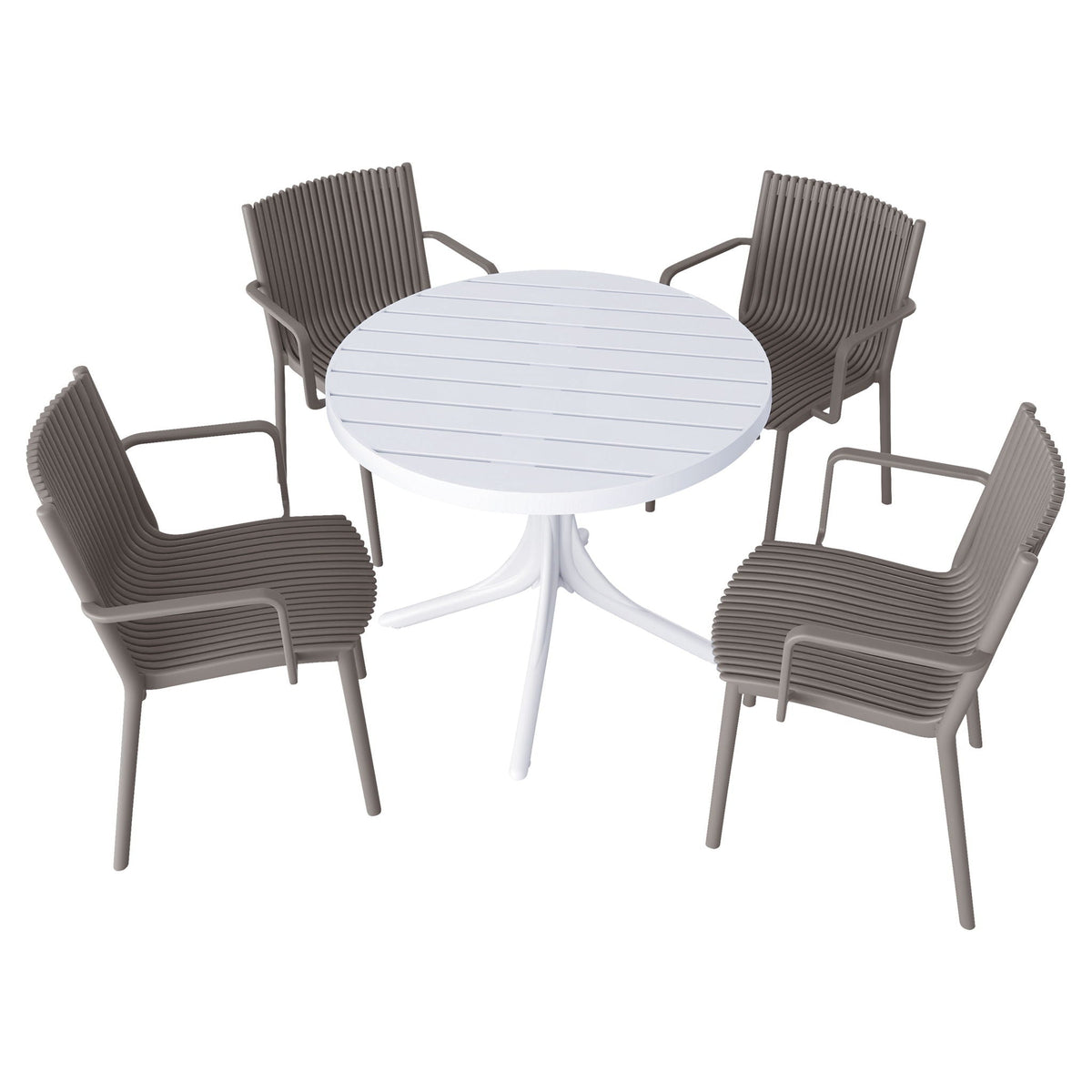 4 Modern Stackable Plastic Armchair Set with Round Table - Light Blue or Dark Gray