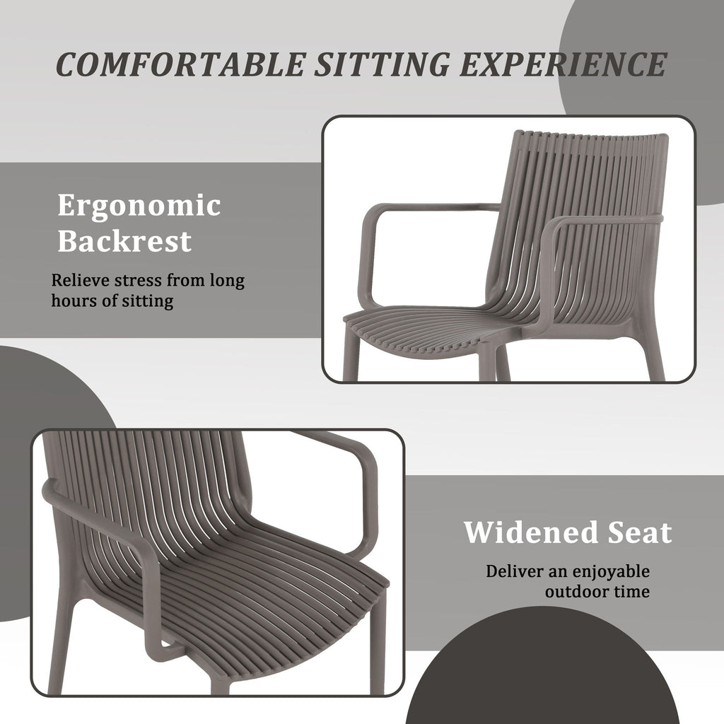 4 Modern Stackable Plastic Armchair Set with Round Table - Light Blue or Dark Gray