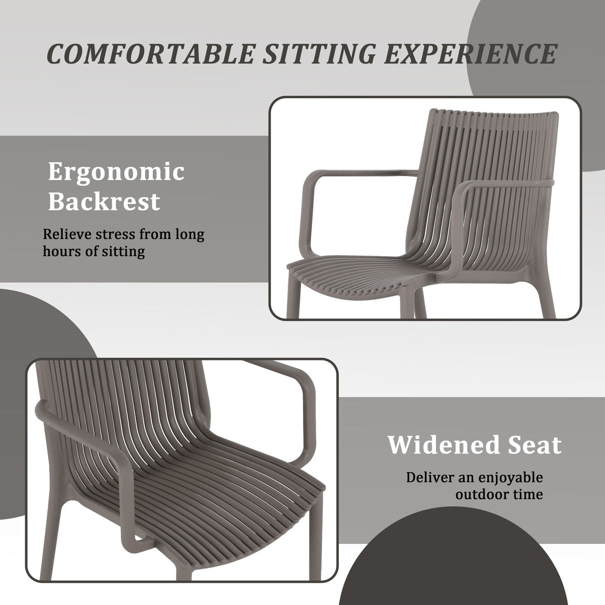 4 Modern Stackable Plastic Armchair Set with Round Table - Light Blue or Dark Gray