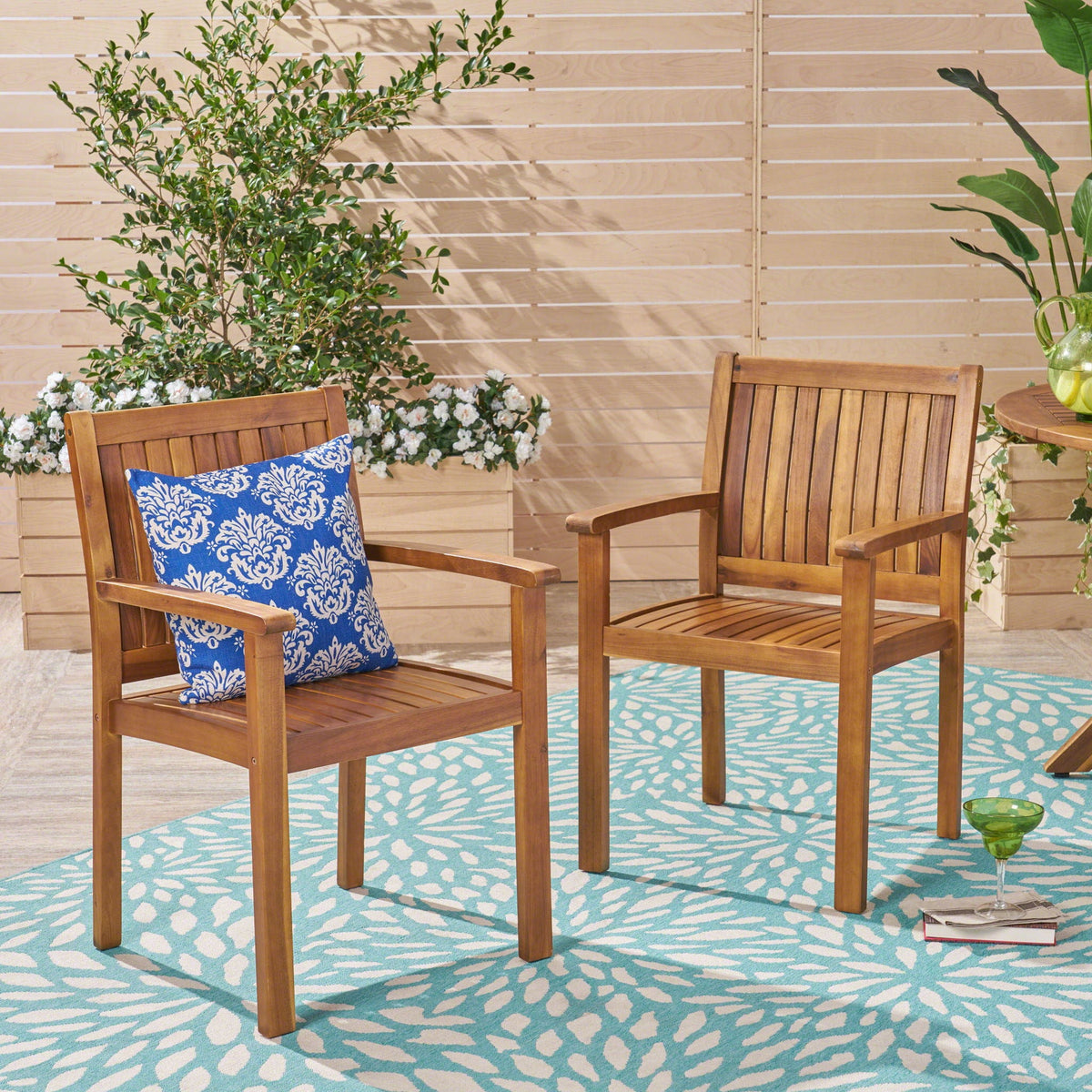 Amethyst Outdoor Dining Chair Set with Slat Design - Natural