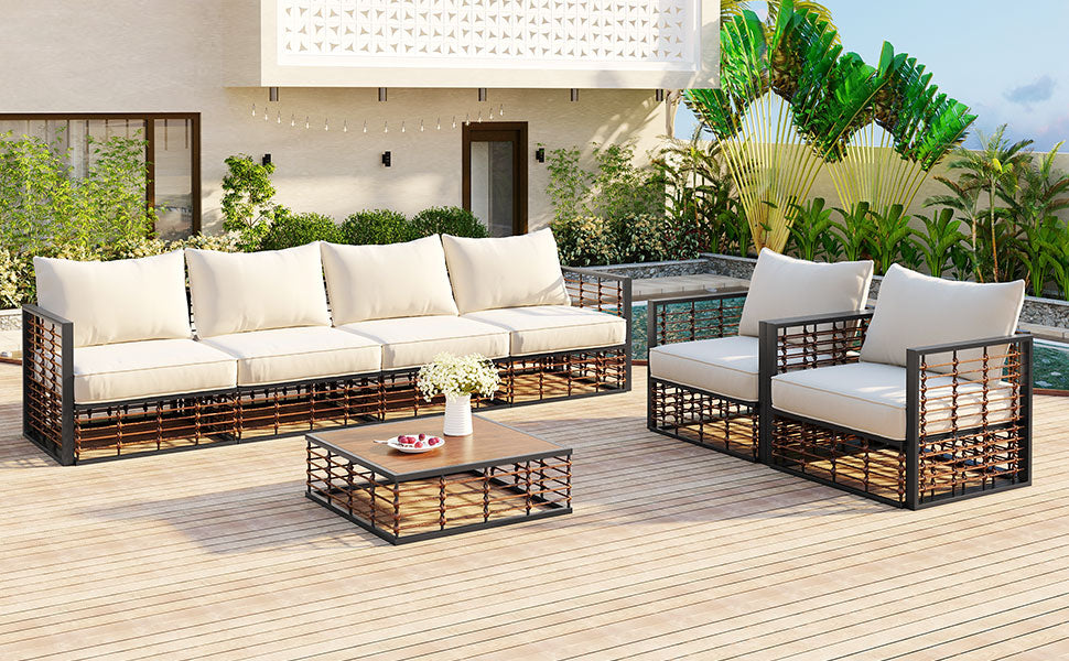 7-Piece Metal Patio Sectional Sofa Set with Water-Resistant Cushions - Modern