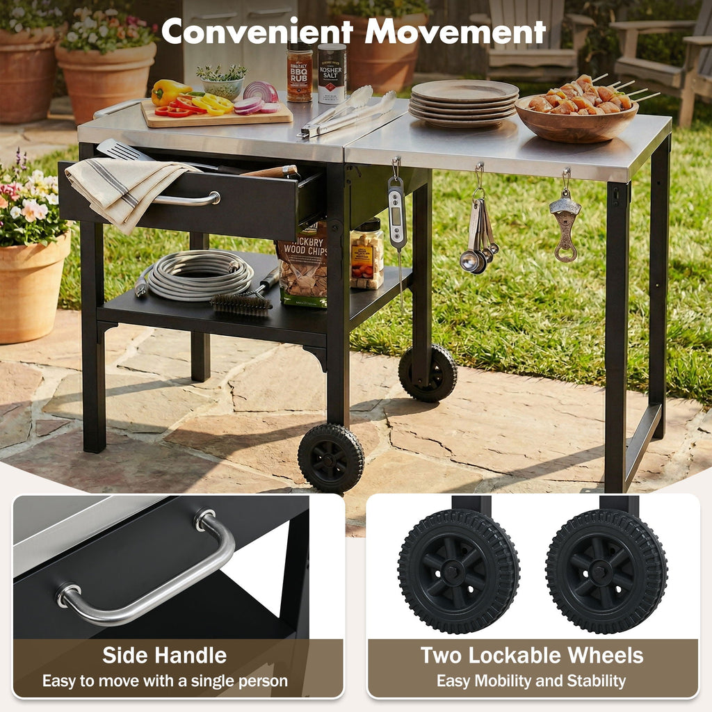 Foldable Outdoor Kitchen Cart with Storage - Black