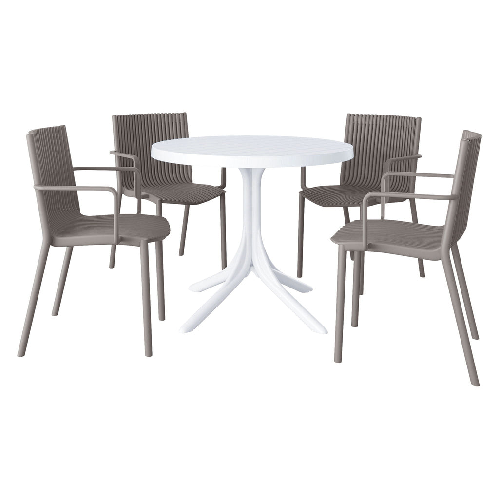 4 Modern Stackable Plastic Armchair Set with Round Table - Light Blue or Dark Gray