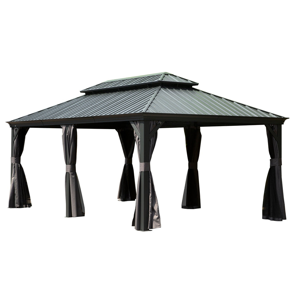 12' x 20' Hardtop Gazebo with Galvanized Steel Double Roof Canopy - Grey